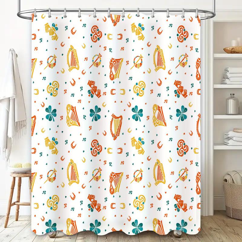 Delightful Colorful Shower Curtain Bathroom Decor with Music Instruments Pattern for Home Decoration 180 x 246 cm (White)