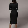 Women's Fashion All- Tight-fitting Round Neck Long-sleeved All- Long Dress