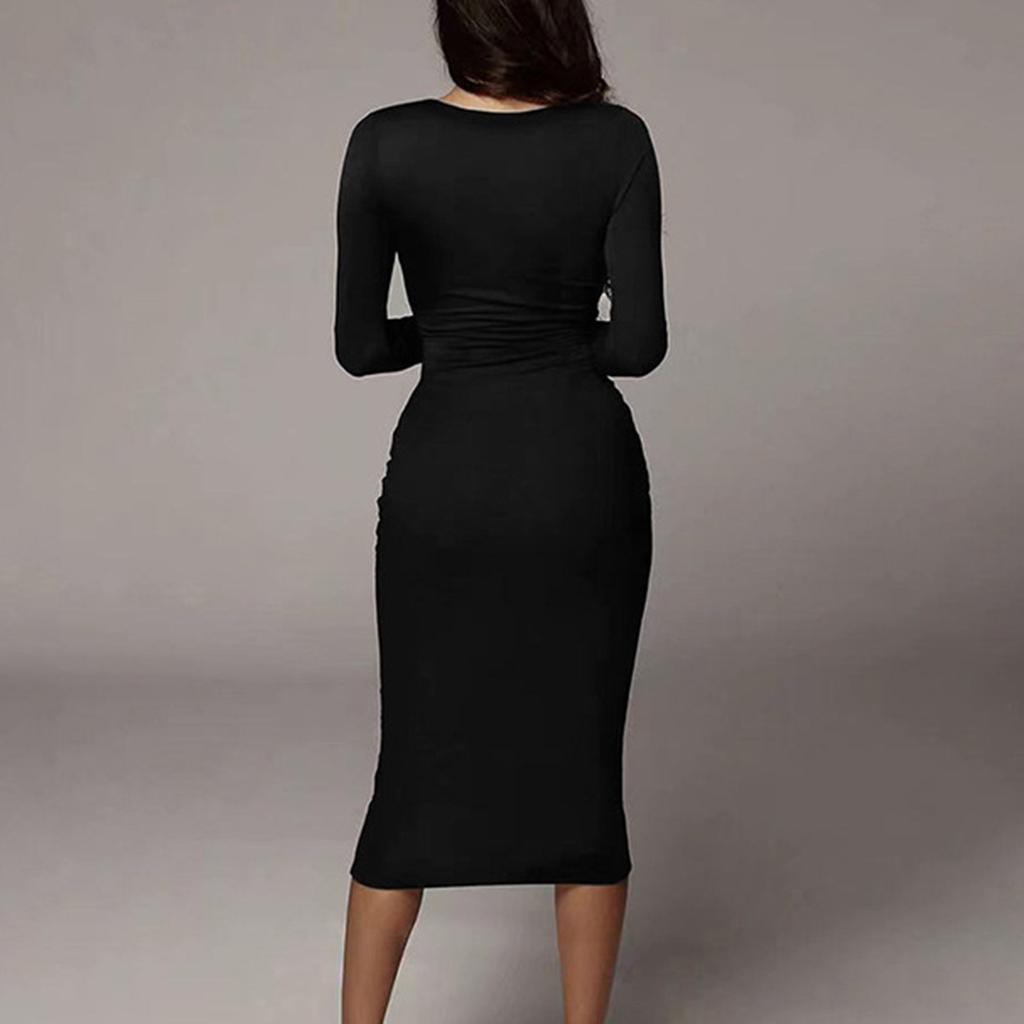 Women's Fashion All- Tight-fitting Round Neck Long-sleeved All- Long Dress