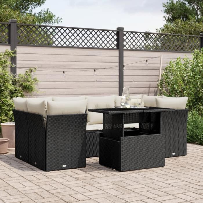 VidaXL Salon de jardin 7 pcs avec coussins noir résine tressée 3266376