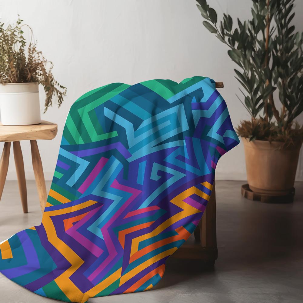 Vibrant Geometric Pattern Fleece Blanket - Abstract Colorful Block Design Sofa Bed Throw For Kids Teens Adults