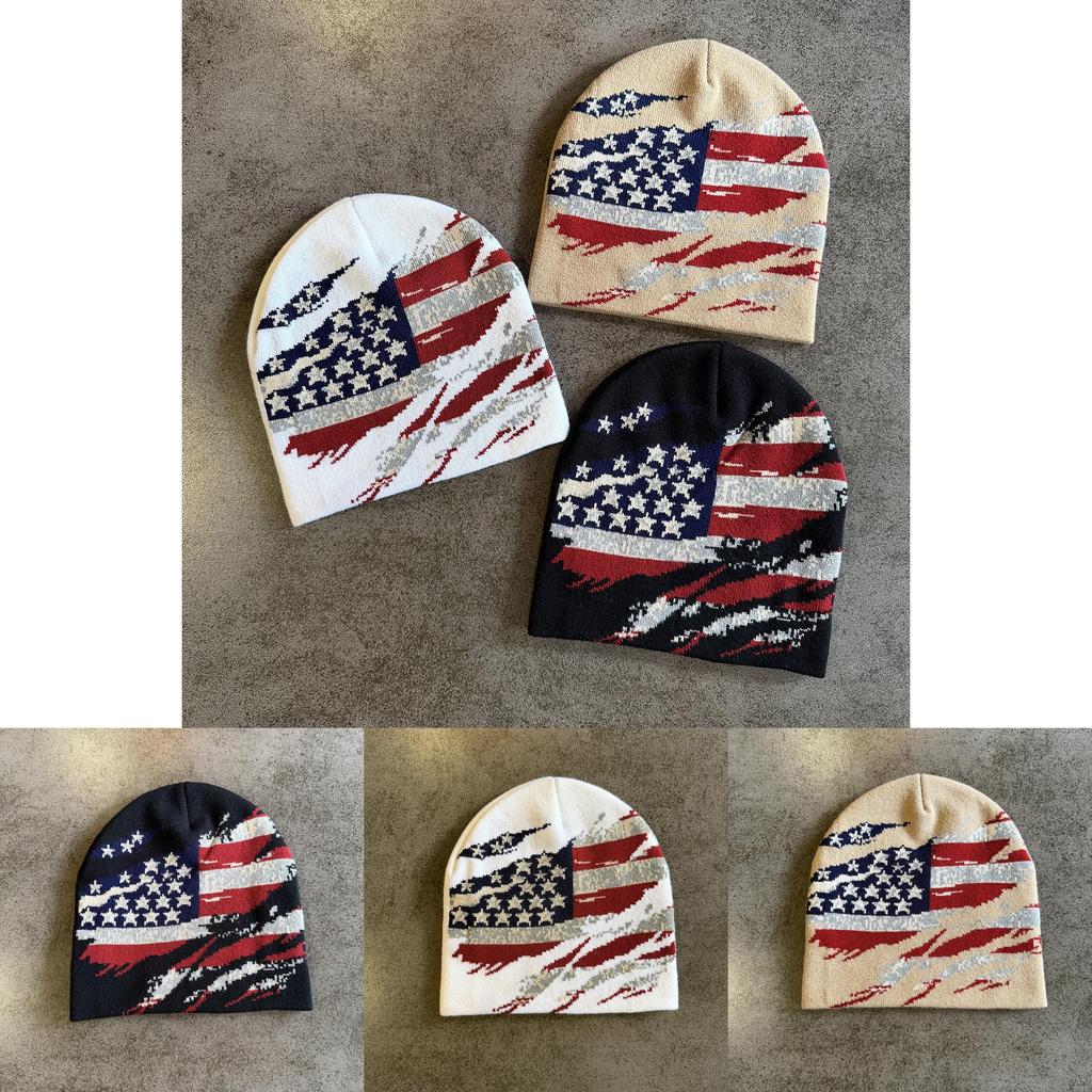 American Flag Knit Hat For Men Women Outdoor Warm Beanie With Colorblock Pattern