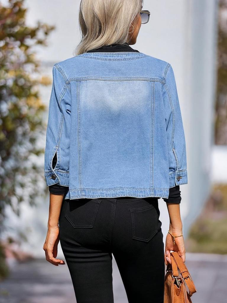 2026 Korean-European Women's Light Blue Single-Breasted Denim Jacket