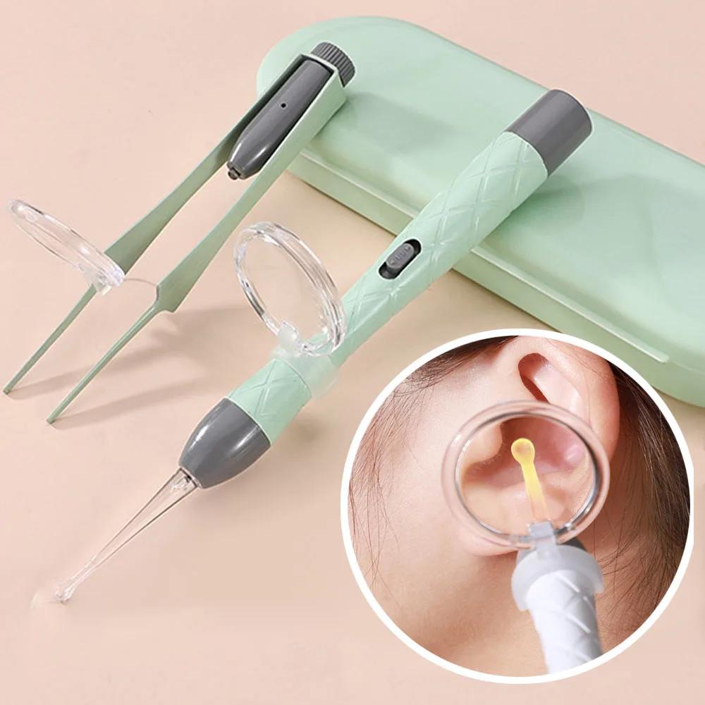 Luminous Ear Spoon USB Ear Cleaner Spoon Ear Wax Picker Removal Cleaning LED Light Nose Clip Children Adults Ear Care Tools Kit