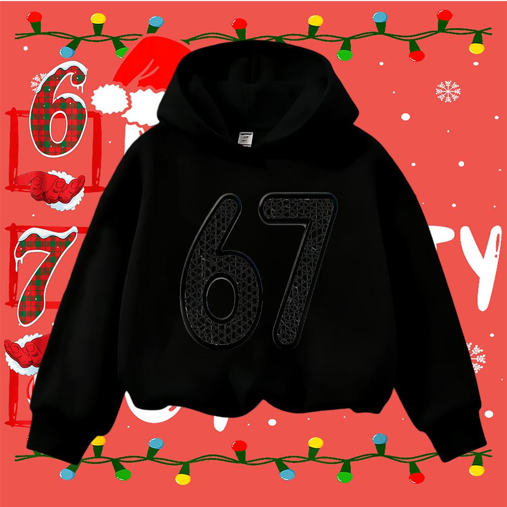 Kids Christmas Sweatshirt with 67 Mesh Design Long Sleeve Casual Pullover for Boys Girls Holiday Festive Top