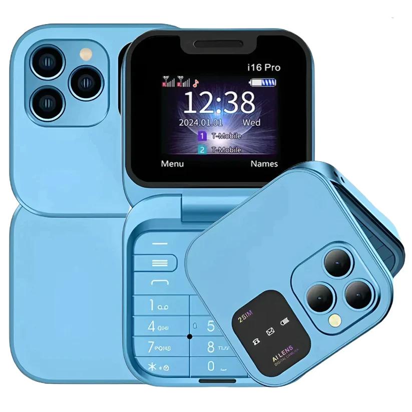 I16 Pro Dual SIM Non-smartphone Foldable Flip Pushbutton Phone MP3 Magic Voice Flashlight Speed Dial Senior Clamshell CellPhone