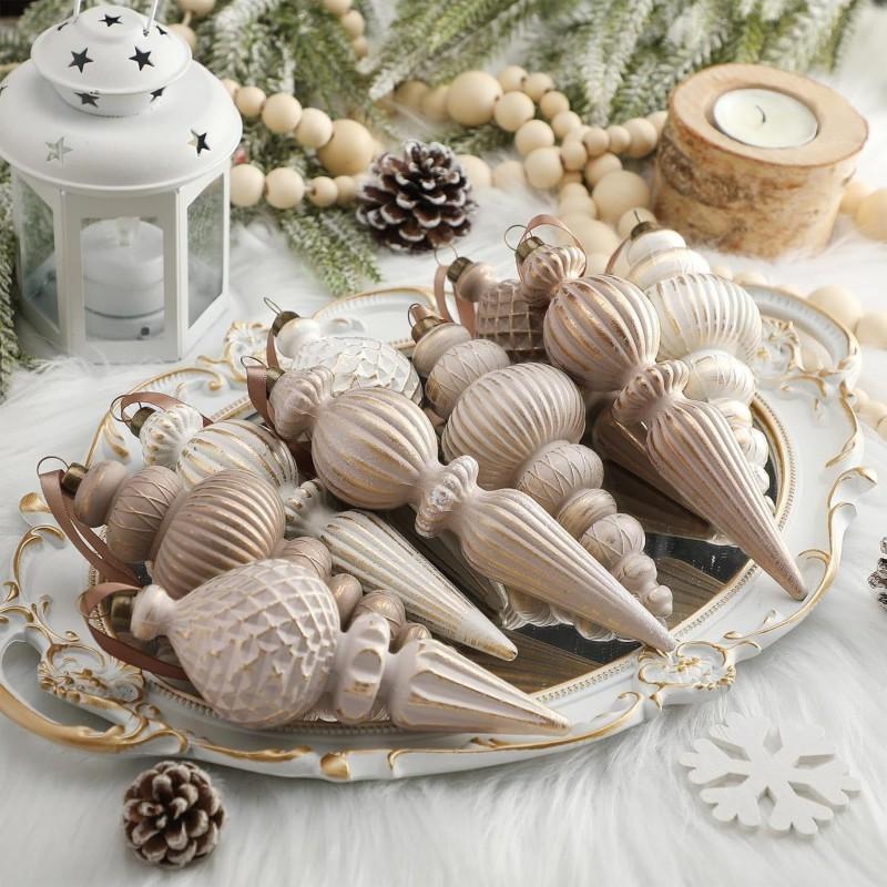 Retro Christmas Ornament Ball Pendant Set Tree Hanging Decor Farmhouse Style Holiday Home Party Decoration