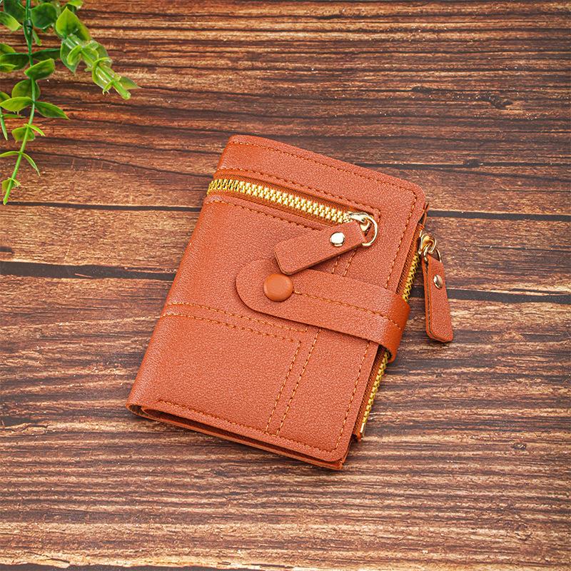 Ladies' Multi Zipper Pocket Wallet with Buckle Closure, Credit Card Slot, and ID Card Clip  Fashionable Daily Carrying Mini Wallet