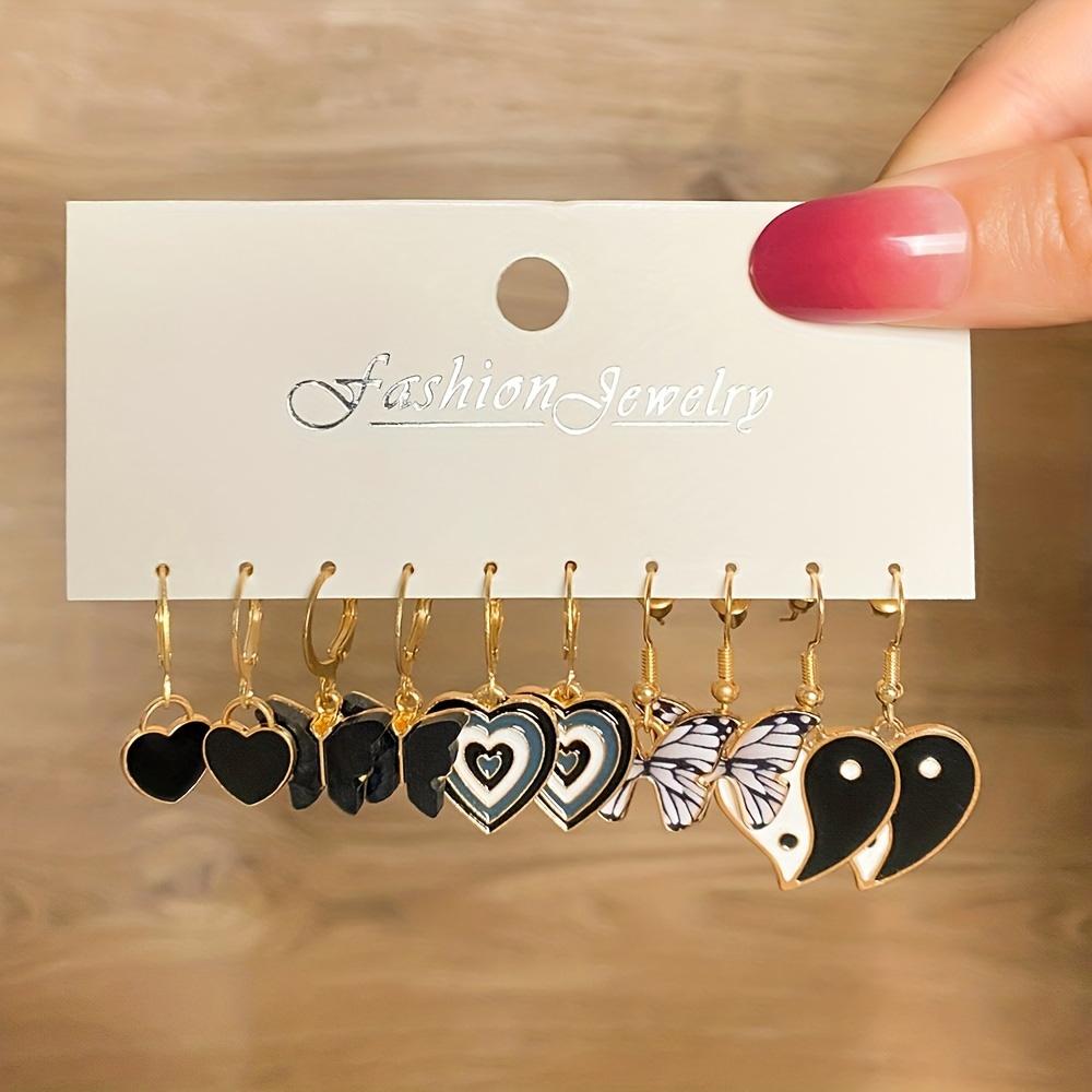 10 Pairs/ Set Hoop Earrings With Enamel Heart Butterfly NaturalStone Decor Y2K Punk Style Trendy Female Gift