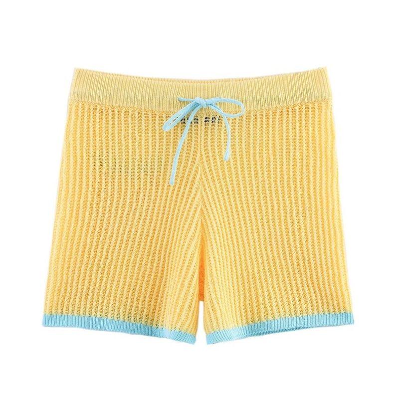 

ZA New arrival women s ZR Fashion wind Fashion Knitwear short coat shorts Suit 3920284 3920285 Yellow shorts L