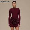 Women's Autumn Winter New Style Solid Elegant Casual Slim Fit Crew Neck Long Sleeve Ruffled Mini Dress