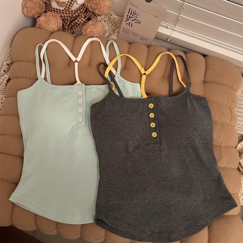 H330 Pure & Sexy Floral Button Crop Top with Built-in Bra for Women