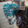 1PC Blue Crystal Rosary Virgin Pendant Necklace for Men Women Religious Jewelry