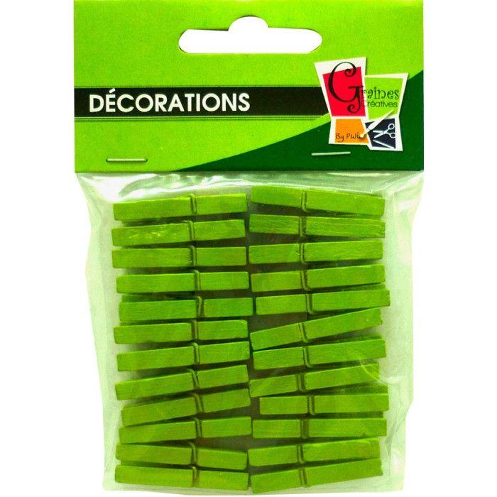 Pinces à linge mini - GRAINE CRÉATIVE - 3 cm - Vert anis - 24 pièces