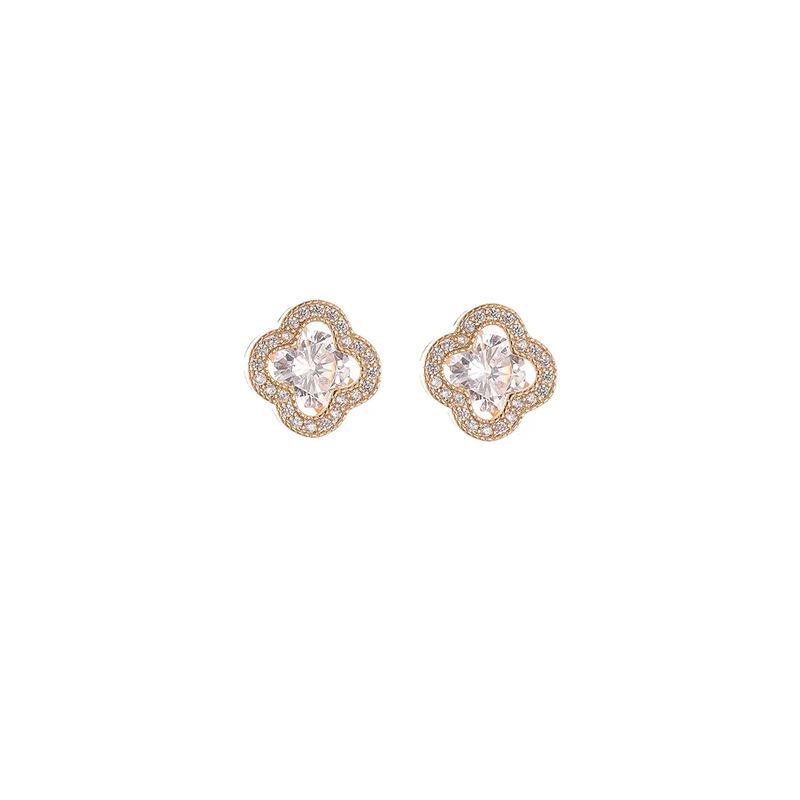 Sweet Temperament, Fashionable, Slightly Inlaid with Diamonds, Four-leaf Flowers, Mosquito Coil Disc,no Ear Piercings, Classic Versatile Earrings