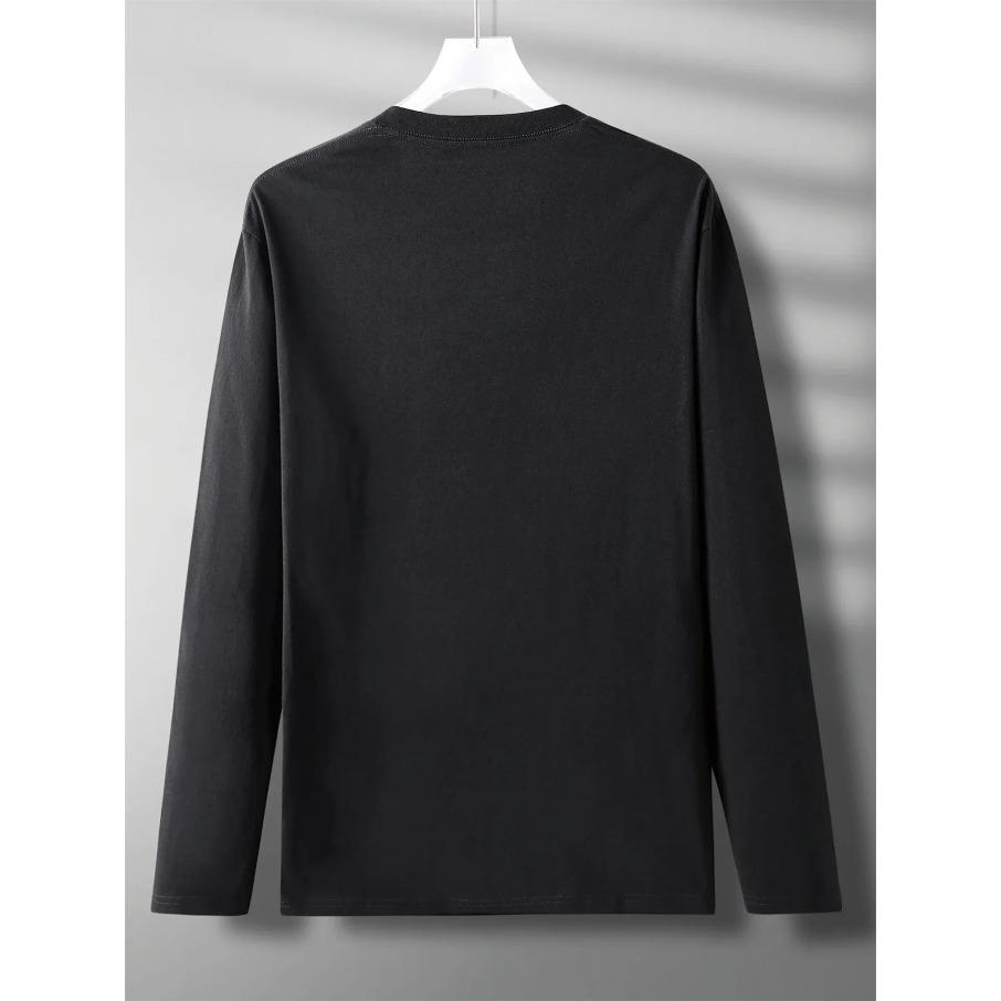 Pánské polyesterové volné a pohodlné ležérní sportovní nadměrné tričko s potiskem nápisu Los Angeles a kulatým výstřihem s dlouhým rukávem