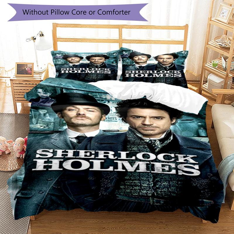 3pcs Sherlock Holmes Bedding Set Duvet Cover Closure Includes 1 Duvet Cover & 2 Pillowcases, Soft and Comfortable for All Seasons.