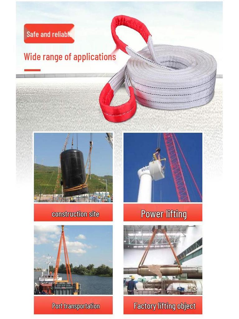 National Standard White Double Eye Lifting Sling, Hoist Crane Sling, 5/3/2 Ton Tow Strap
