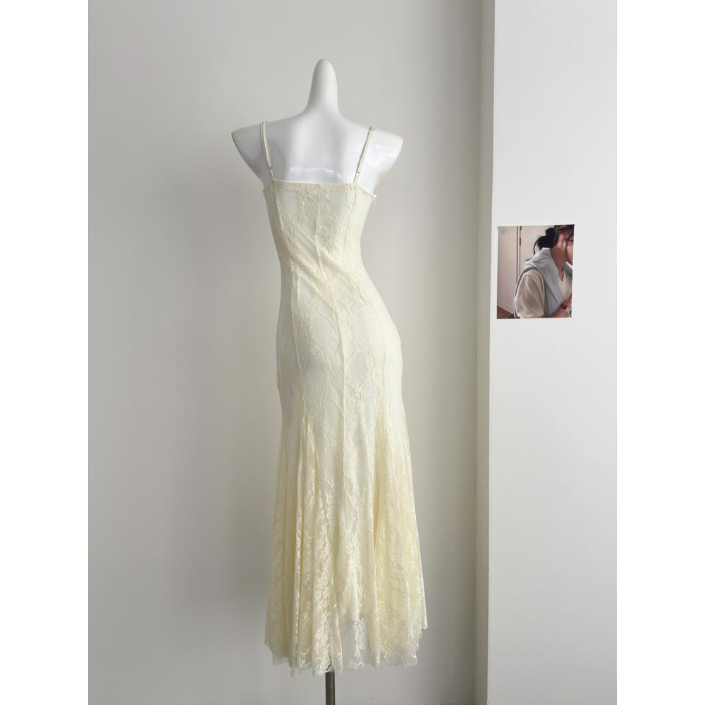 Flower lace pure wind fish Ji girl flower lace mesh fishtail dress medium and long hip sling skirt