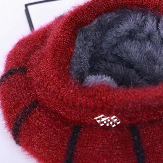 Women Winter Hat Thick Warm Knitted Hat Soft Velvet Slouchy Cap with Visor Brim for Middle-Aged And Elderly Ladies
