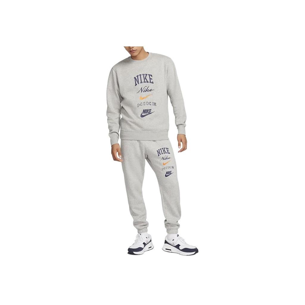 Nike Club Fleece Crew Neck Sweatshirt With Letter Graphics Men Tops Gray FN2611-063