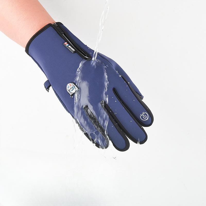 Men's Winter Cycling Gloves Plus Velvet Thickened Outdoor Sports Warm Waterproof Cold Touch Screen Driving Electric Bike