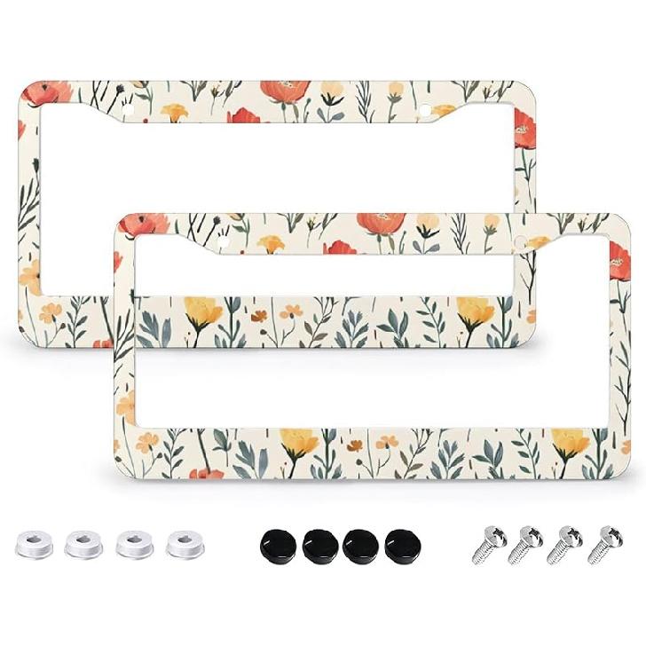 Tropical Palm Leaves License Plate Frames - 2 Pcs Set 2 Holes Metal Aluminum Auto Car Accessories Decoration License Plate Frame 6.3" X 12.2" Fit US