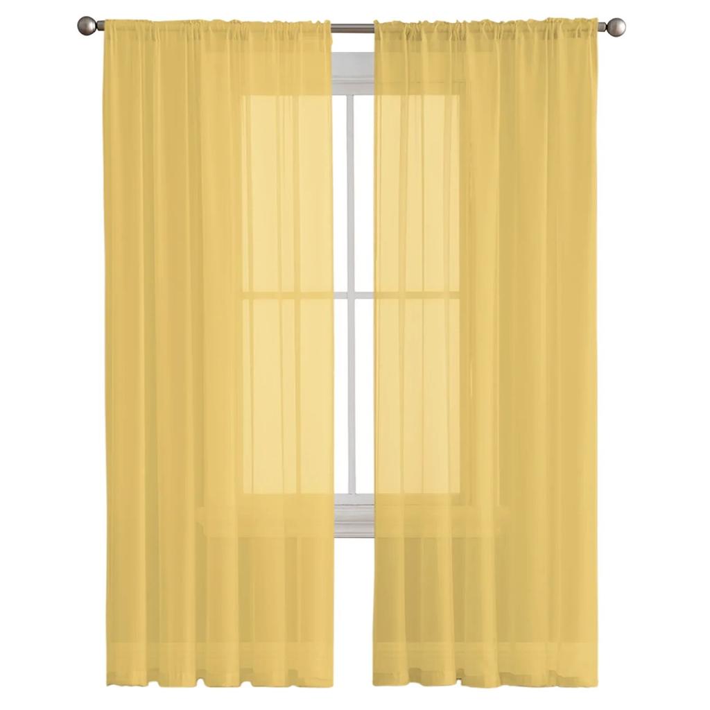 Yellow Solid Color Home Tulle Curtains for Bedroom Living Room Printed Sheer Curtains for Balcony Summer Home Decor