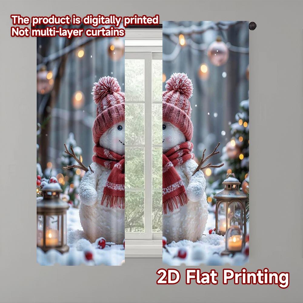 

2pcs 2D flat printing Christmas Window Curtains Christmas snowman3 Versatile Durable Polyester Without Electricity Family Party 100*130 Grommet Top 1pcs