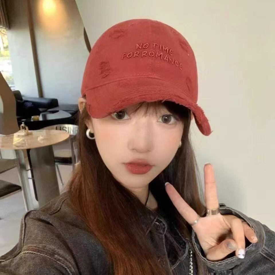 2025 Embroidered Letter Ripped Baseball Cap with Widened Brim for a Slimmer Look - Unisex Casual Soft Top Cap