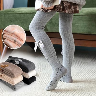 Leggings d'hiver en polaire pour bébés filles, collants épais et chauds avec nœud pour enfants de 2 3 4 5 ans, collants décontractés assortis avec tout, à la mode