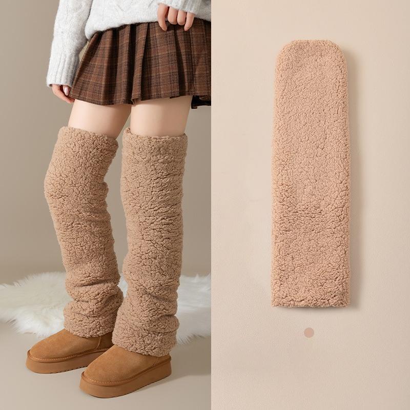 Winter Thicken Warm Coral Fleece Leg Warmer Windproof Knee Protection Socks Velvet Plush Foot Cover Thermal Stockings Boot Cuffs