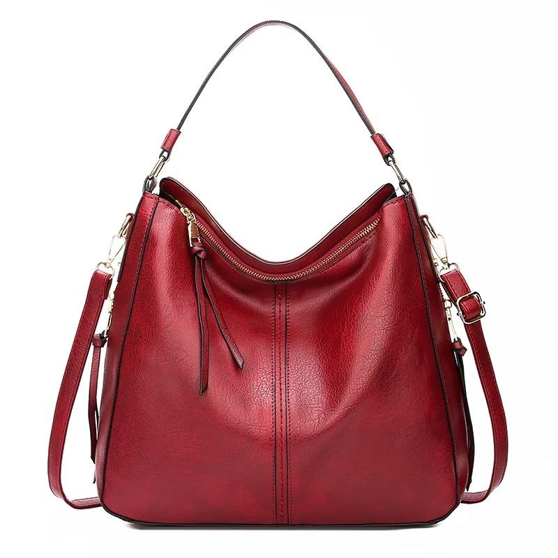 Hobo Bag Leather Women Handbags Female Leisure Shoulder Bags Fashion Purses Vintage Large Capacity Tote Bag