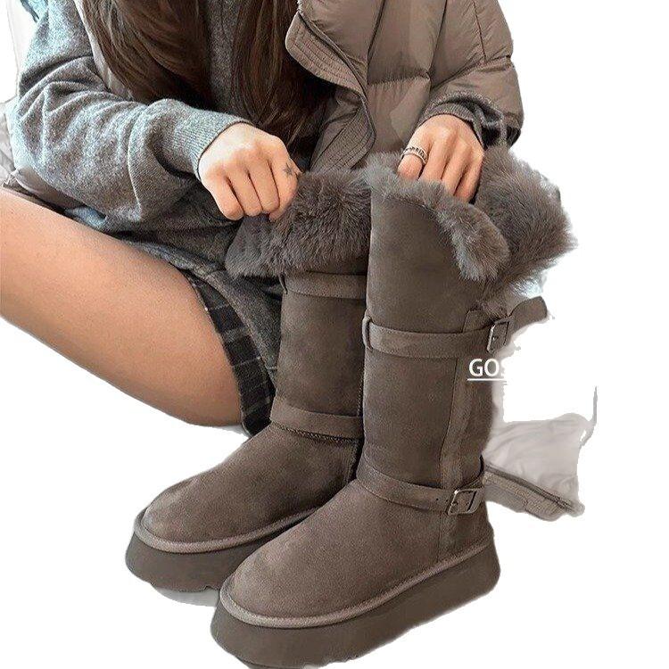 

Серые короткие зимние ботинки женские 2025 зима новые на толстой подошве с увеличением роста на меху утолщенные с длинным голенищем теплые зимние хлопковые ботинки 42 серый