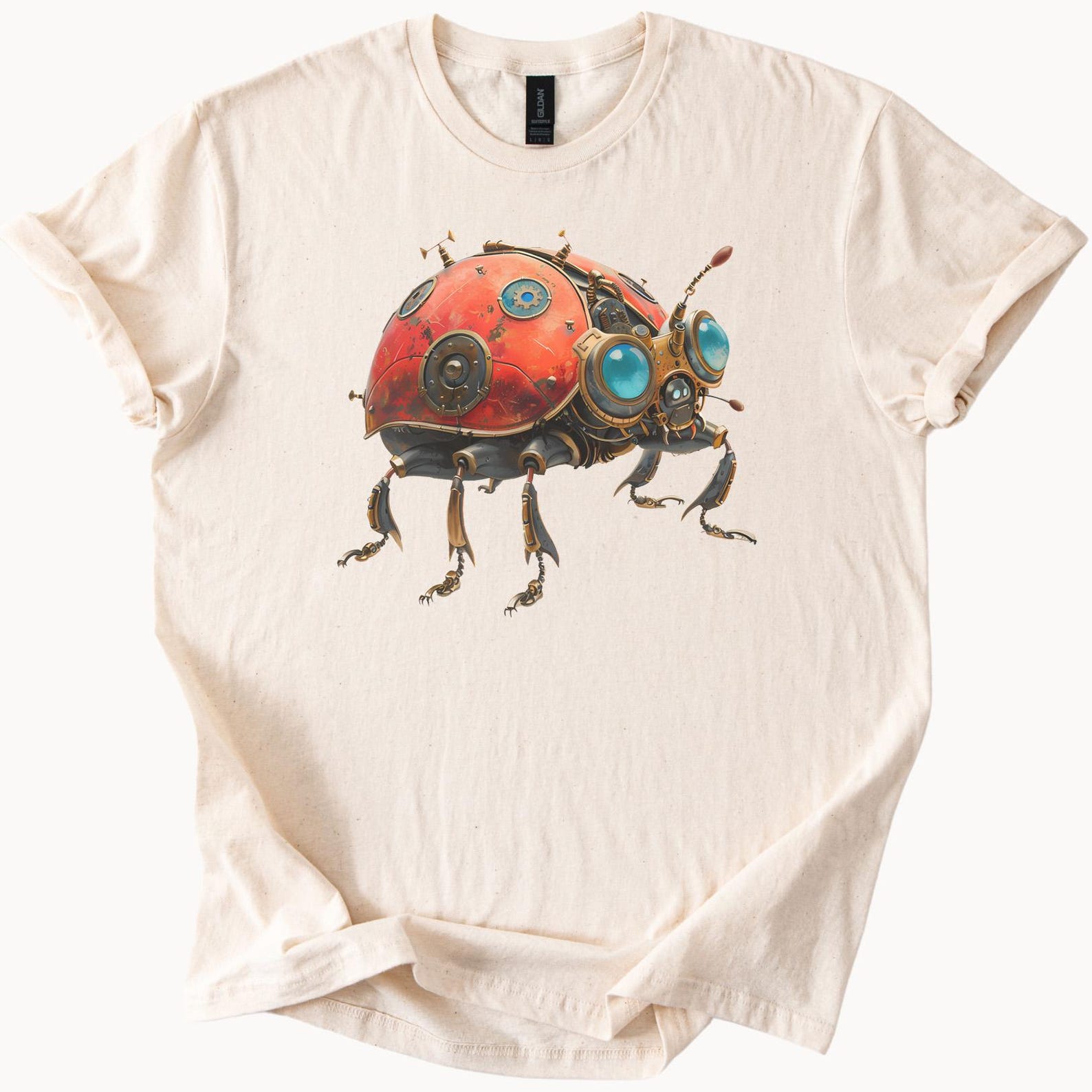 Steampunk Ladybug T Shirt Mechanical Insect Graphic Tee Retro Robot Bug Art Shirt Unique Sci Fi Animal Top Gift for Nature Lovers 110