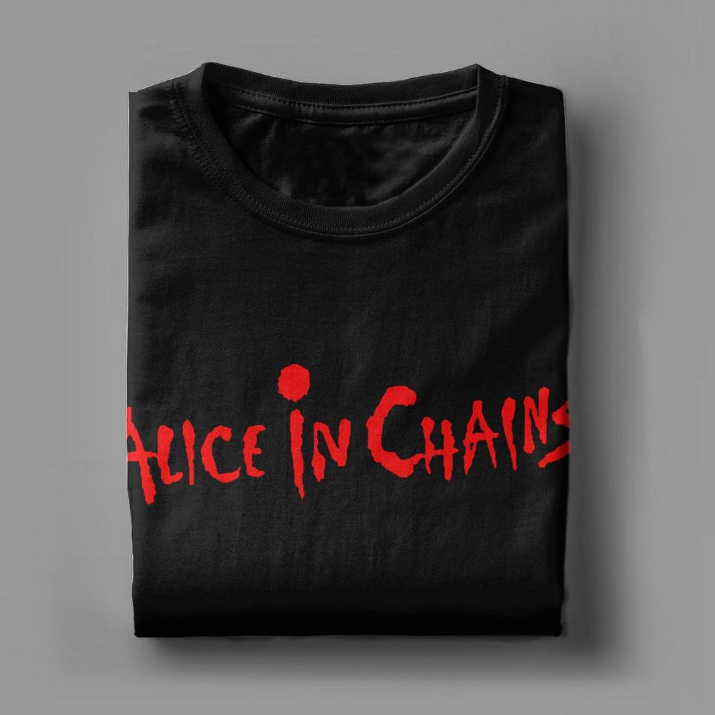 Men's Alice In Chains Logo T Shirts Pure Cotton Tops Crazy Short Sleeve Crew Neck Tees Classic T-Shirts