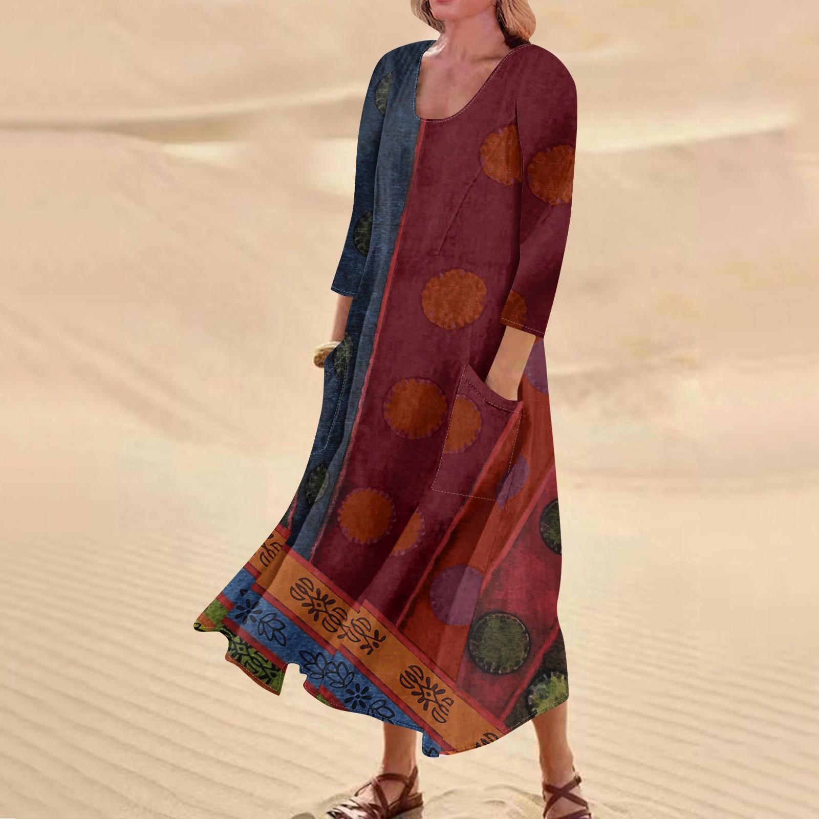 

Женское повседневное удобное хлопковое платье с карманами и рукавами три четверти XXXL красный