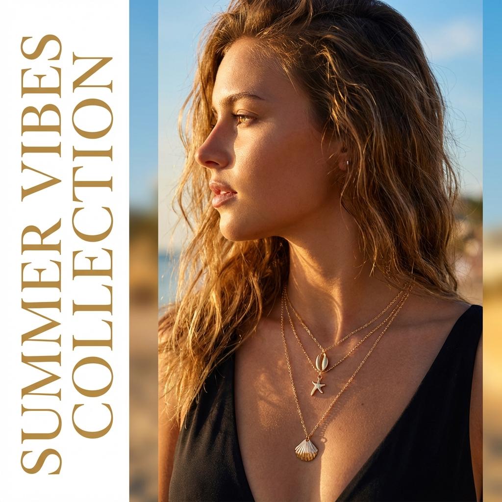 Boho Multilayer Gold Color Chain Necklace Dainty Starfish Shell Pendant Necklace for Women Summer Beach Vacation Jewelry Gift