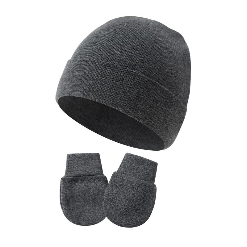 4PCS Baby Beanie Hat And Mittens Set Cotton Infant Newborn Anti Scratch Gloves Soft Warm Breathable Cap For 0-12 Months Everyday Wear Boys Girls