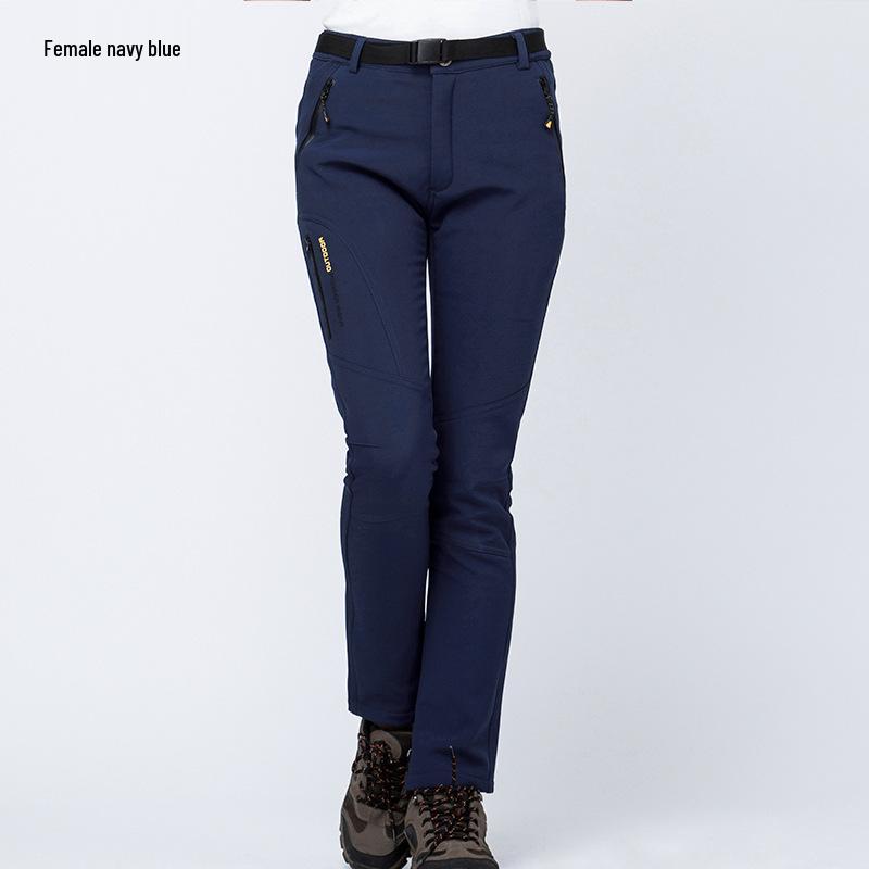 New Winter Softshell Fleece-Lined Waterproof Couples' Hiking Pants, Windproof, Plus Size for Men and Women