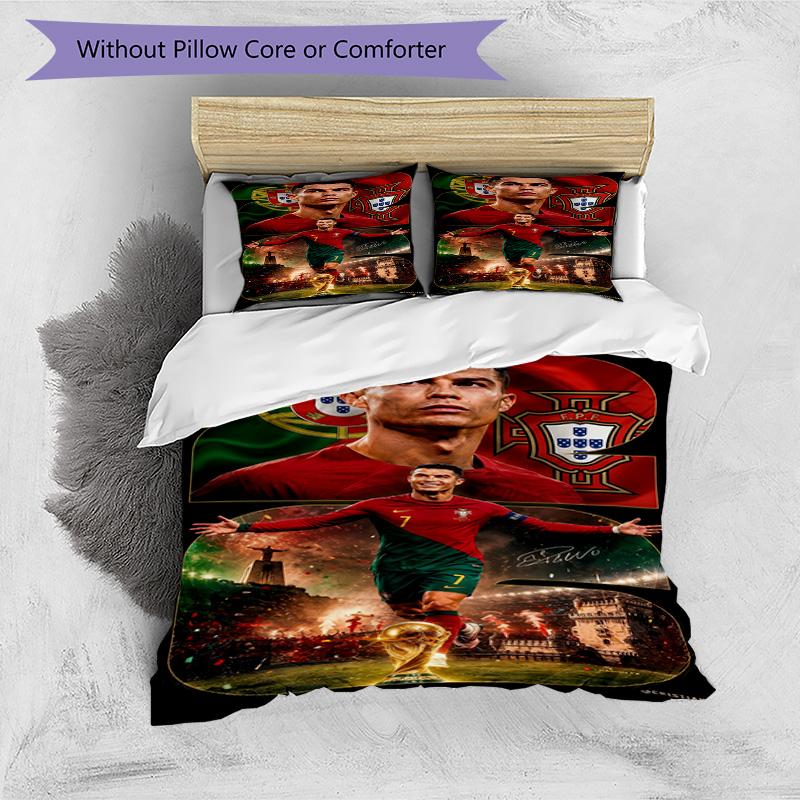 Ronaldo's Portugal's Cristiano Ronaldo Wins World Cup Bedding Set, Breathable Duvet Cover with Pillowcases, Soft Bed Linen for Bedroom Home Decoration