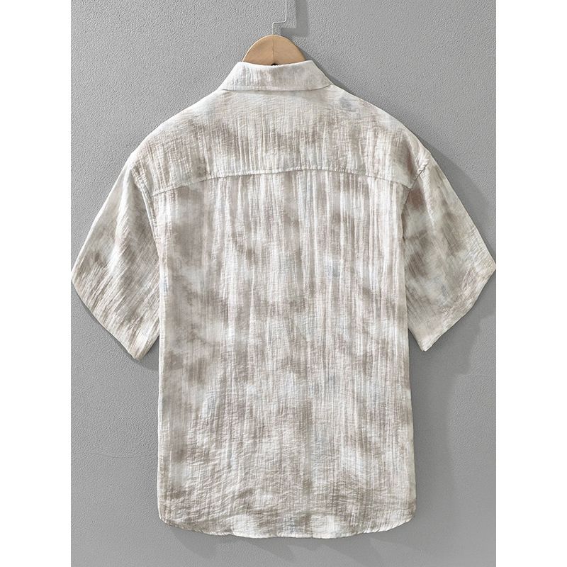 Summer Fresh Ice Silk Linen Short sleeve Shirts Men's Loose Casual Print Beach Cotton and Linen Shirt Quick-Drying Thin