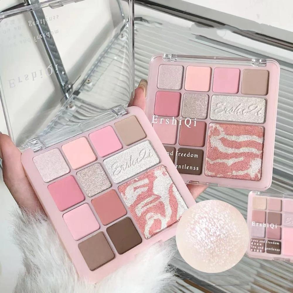 Palette d'ombres à paupières 12 couleurs Blush facial Highlighter Illuminateur Longue tenue Brillance Paillettes Mat Maquillage pour les yeux Cosmétique