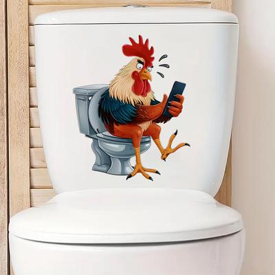 Cartoon Rooster Toilet Sticker Self-Adhesive Wall Sticker Funny Toilet Lid Decoration Sticker Premium Grade Auto Interior Accessory