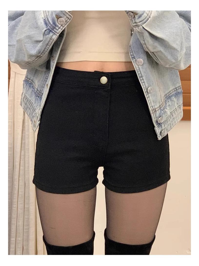 

Women s Plus Size High Waist Black Denim Shorts - Summer Pear Shape Slimming A-Line Design S чорний