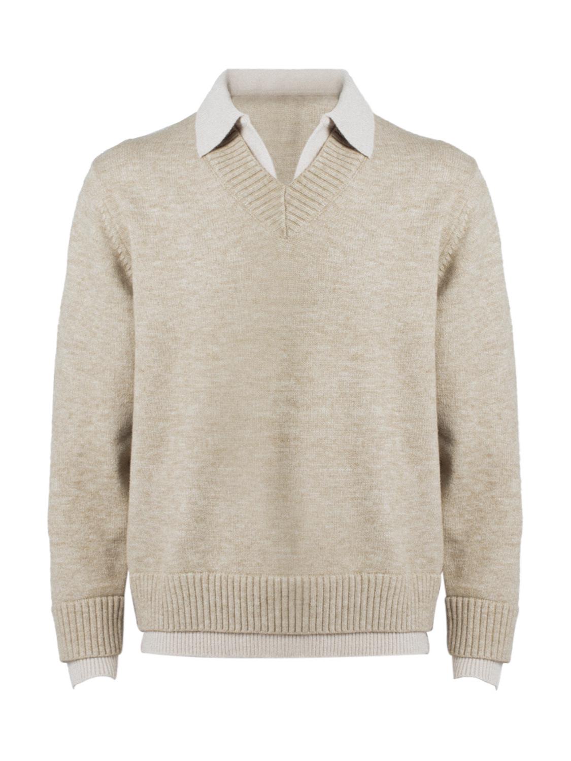 Men s Old Money Style V-Neck Retro Knitwear Lapel Top XL