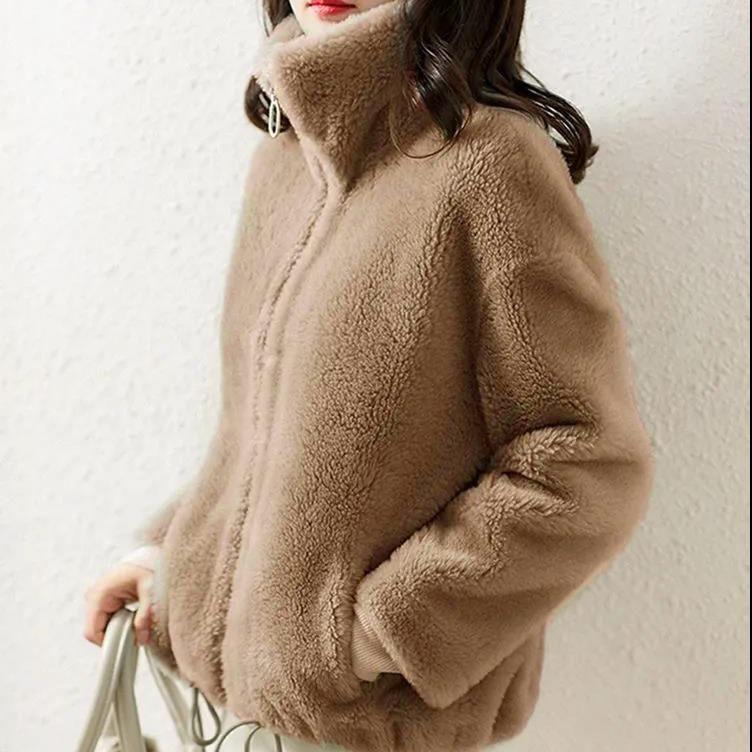 Women's Coral Velvet High-Collar Zipper Sweatshirt - Double-Sided Thickened for Autumn/Winter