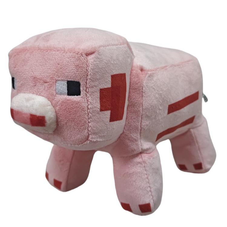 Minecraft Plush Toy Set: Pink Pig, Sitting Wolf, Creeper, Zombie, Ender Dragon, Panda Figures