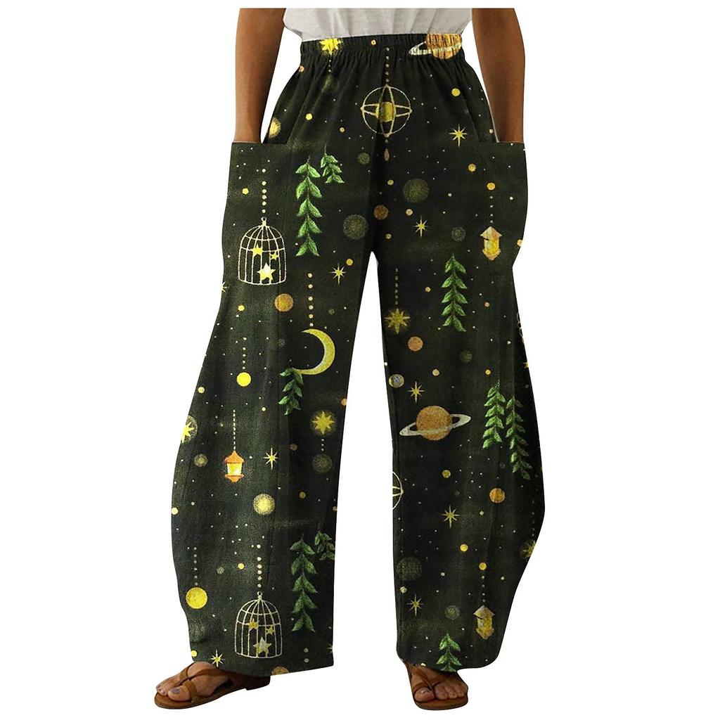 Women Fashion Christmas  Snowmen  Print Casual Loose Pants Plus Size Loose Pants