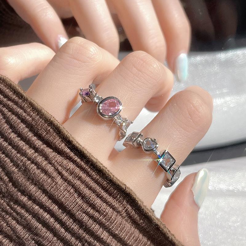 Hearts Poker Love Open Ring Female Niche Design Sweet Cool Zircon Index Finger Ring Personality